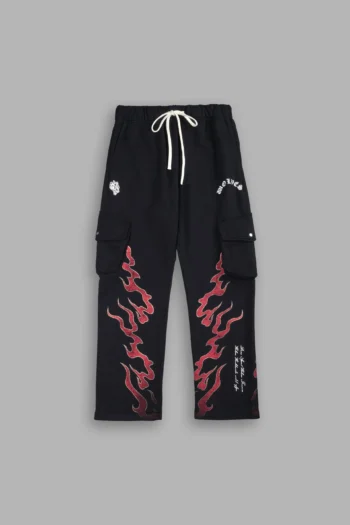 Through The Fire Bigelow Cargo Sweat Pants in Black/Red