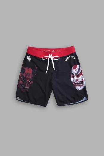 MASKED NO WEAPON STAGE SHORTS IN BLACK/RED