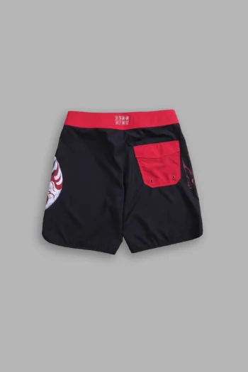 MASKED NO WEAPON STAGE SHORTS IN BLACK/RED